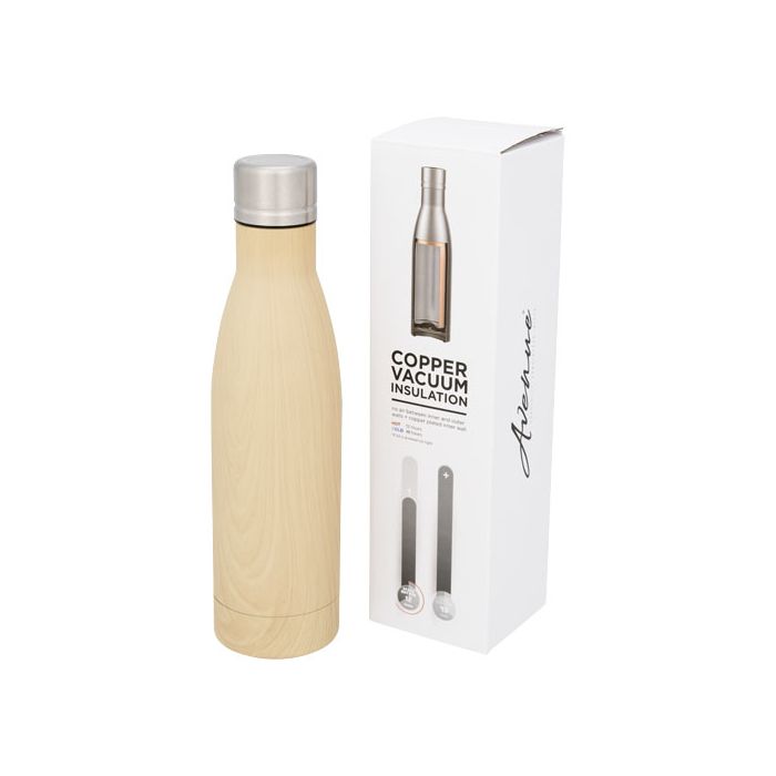 Vasa butelka z powierzchnią imitującą drewno oraz miedzianą izolacją próżniową o pojemności 500 ml-Brązowy – Gift Design