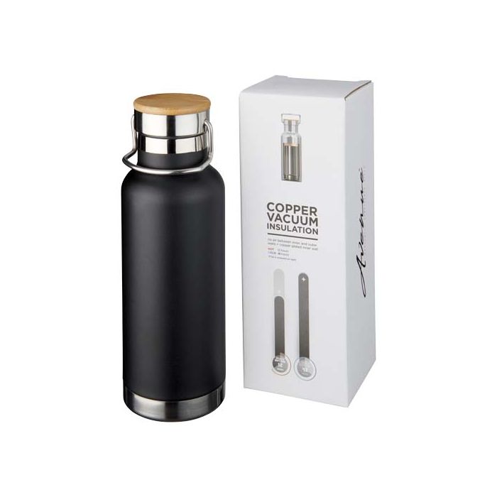 Miedziany, izolowany próżniowo bidon Thor o pojemności 480 ml-Czarny – Gift Design