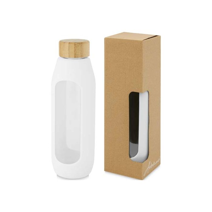 Tidan Butelka z borokrzemianowego szkła o pojemności 600 ml z silikonowym uchwytem-Biały – Gift Design
