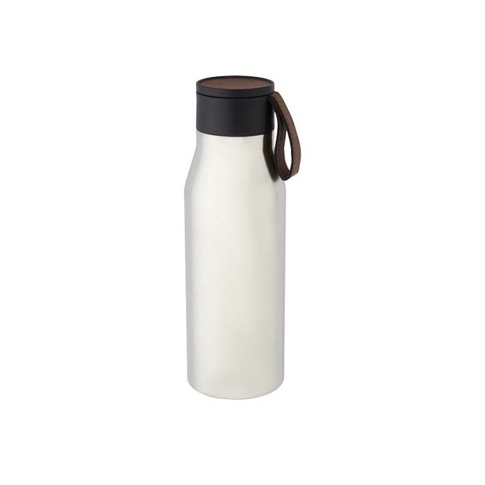 Ljungan Miedziana, izolowana próżniowo butelka ze stali nierdzewnej o pojemności 500 ml z paskiem ze skóry PU i pokrywką-Srebrny – Gift Design