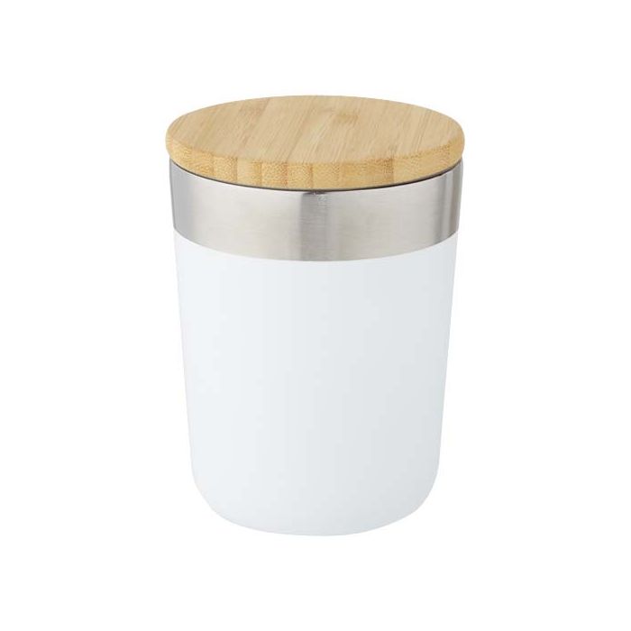 Lagan Miedziany kubek ze stali nierdzewnej o pojemności 330 ml, izolowany próżniowo, z bambusową pokrywką-Biały – Gift Design