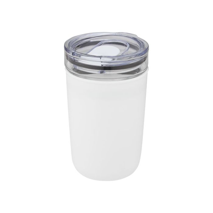 Szklany kubek Bello o pojemności 420 ml z zewnętrzną ścianką z plastiku z recyklingu-Biały – Gift Design