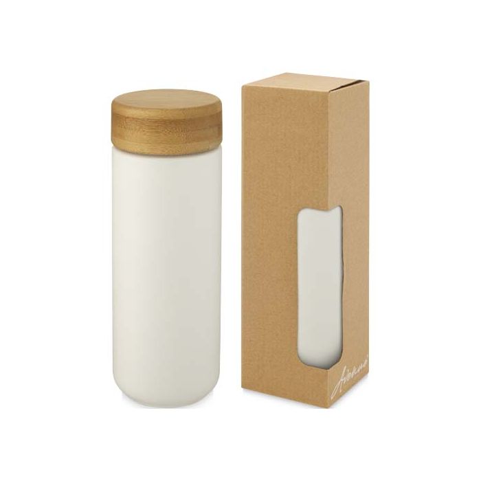 Lumi ceramiczny kubek z bambusową pokrywką o pojemności 300 ml-Biały – Gift Design