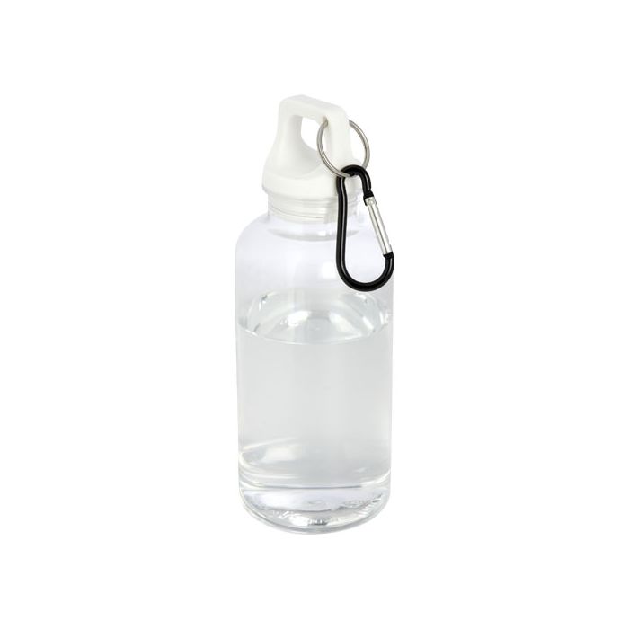 Oregon butelka na wodę o pojemności 400 ml z karabińczykiem wykonana z tworzyw sztucznych pochodzących z recyklingu z certyfi-Biały – Gift Design