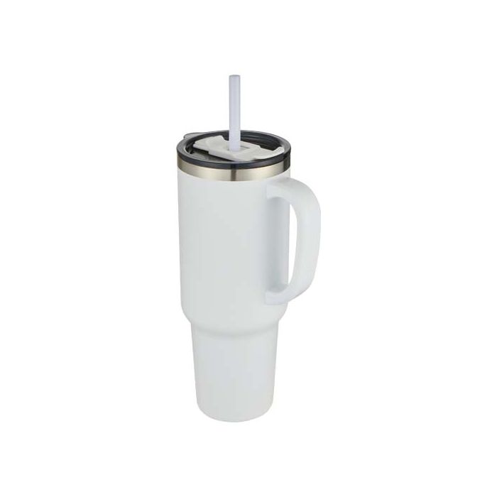 Sydney miedziany kubek próżniowy z podwójnymi ściankami, ze słomką, z certyfikatem RCS 1200 ml-Biały – Gift Design