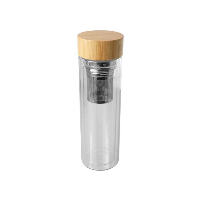 Bailey butelka ze szkła borokrzemianowego z zaparzaczem i bambusową pokrywką 400 ml-Przezroczysty klarowny – Gift Design