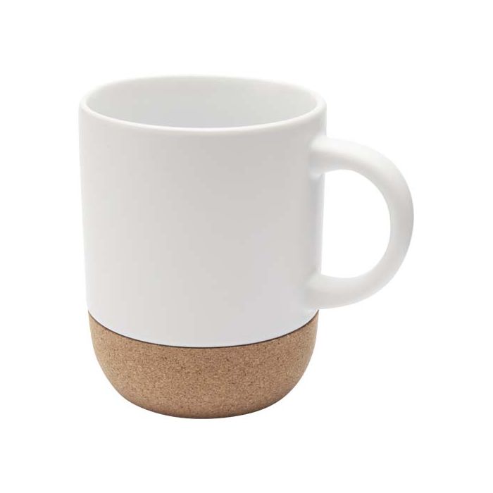 Billie kubek ceramiczny z nadrukiem sublimacyjnym o pojemności 300 ml z detalami z korka-Biały – Gift Design