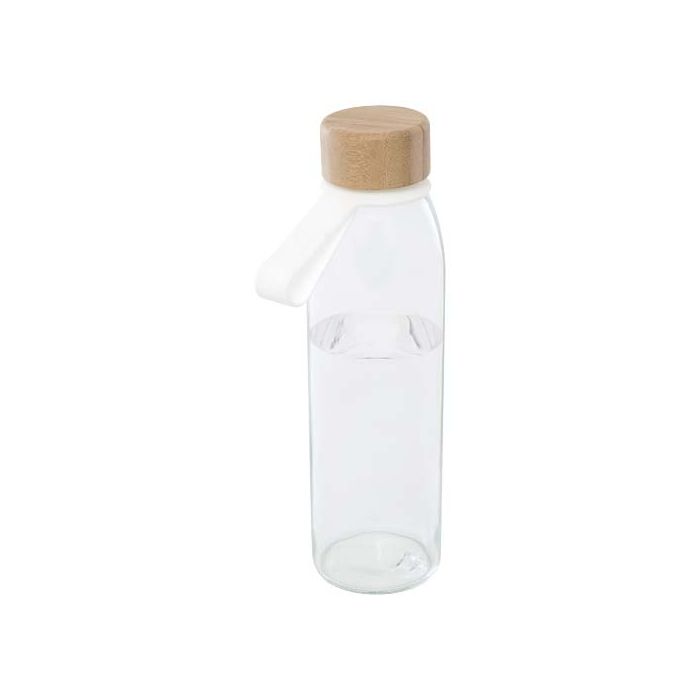 Szklana butelka na wodę Porto o pojemności 500 ml, z silikonowym uchwytem i z bambusową zakrętką-Przezroczysty klarowny – Gift Design