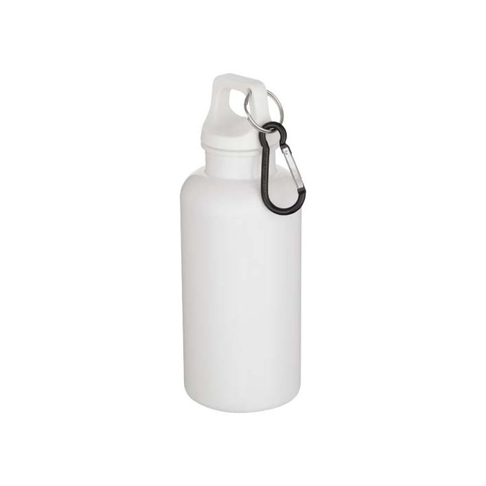 Oregon butelka na wodę o pojemności 400 ml z w jednolitym kolorze z karabińczykiem, wykonana z tworzyw sztucznych pochodzącyc-Biały – Gift Design