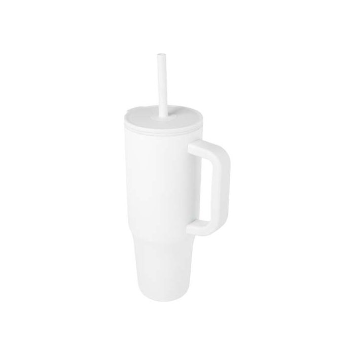 Brady izolowany kubek z certyfikatem RCS o pojemności 900 ml z silikonową słomką-Biały – Gift Design