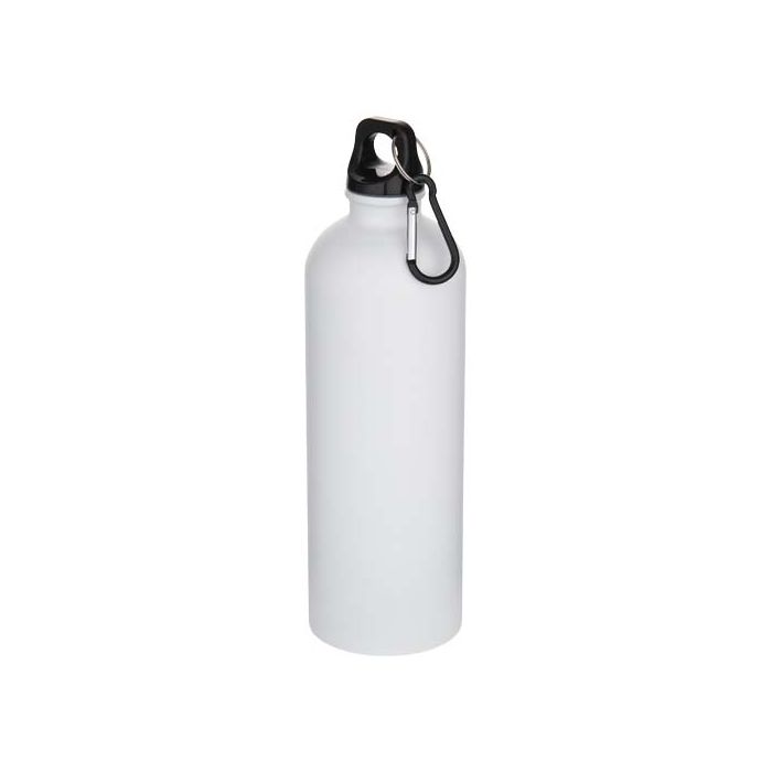 Oregon butelka na wodę o pojemności 750 ml z karabińczykiem i jednowarstwową ścianką ze stali nierdzewnej, posiadająca certyf-Biały – Gift Design