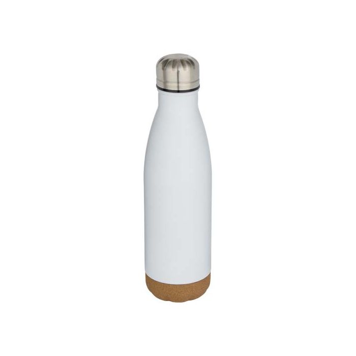 Cove butelka na wodę o pojemności 500 ml ze stali nierdzewnej z podwójnymi ściankami i izolacją próżniową oraz detalami korko-Biały – Gift Design