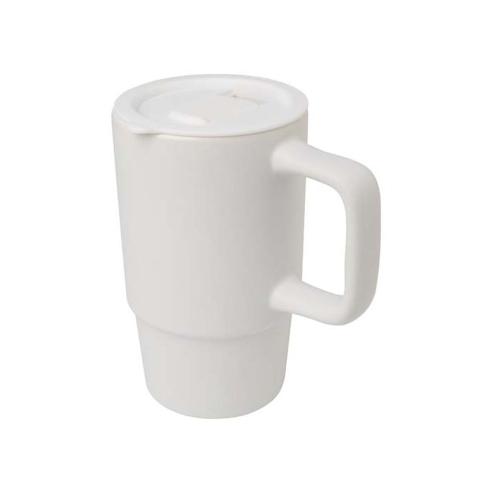 Carter kubek ceramiczny o pojemności 450 ml z plastikową pokrywką-Biały – Gift Design