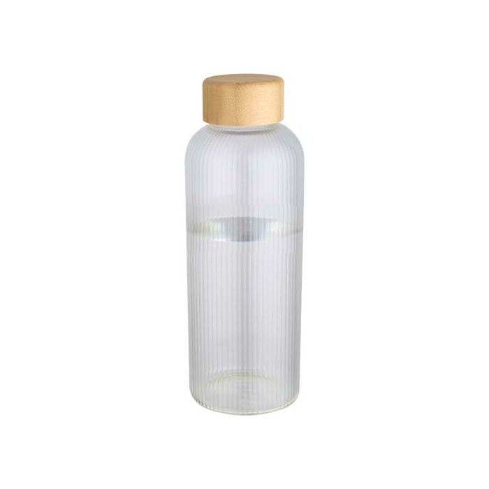 Mirage butelka ze szkła borokrzemowego o pojemności 650 ml z pojedynczą ścianką i zakrętką bambusową-Przezroczysty – Gift Design