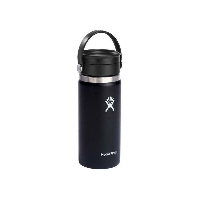 Kubek termiczny Hydro Flask Wide Mouth 473 ml ze stali nierdzewnej, z izolacją termiczną i pokrywką Flex Sip™-Czarny – Gift Design