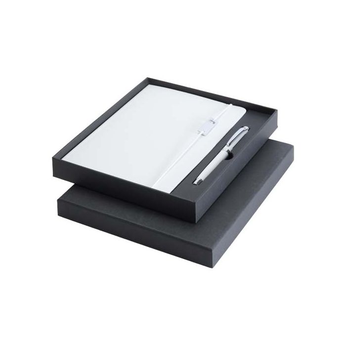 Legato Elegance zestaw notatnik A5 w twardej okładce z długopisem żelowym-Biały – Gift Design