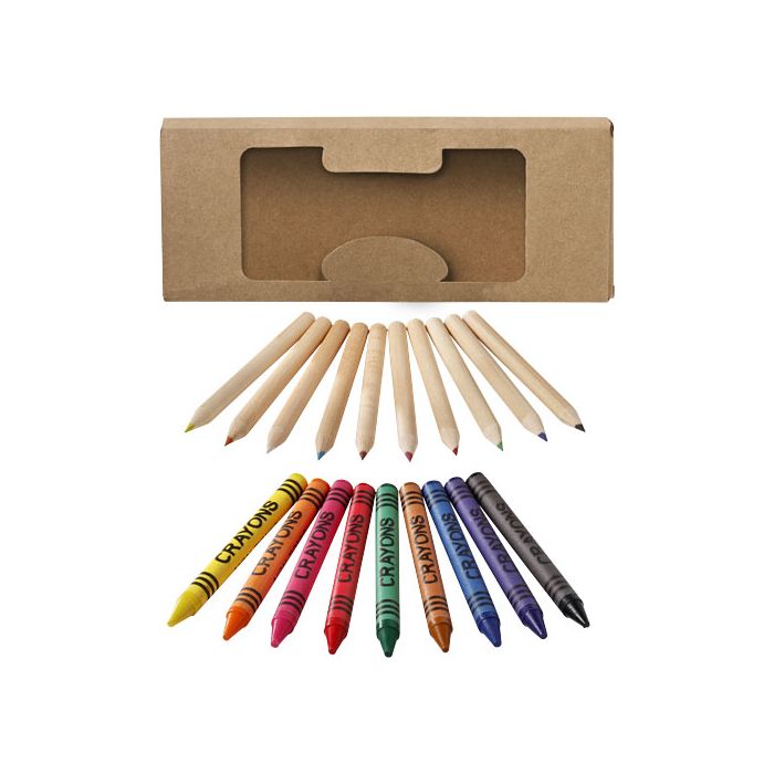 19-elementowy zestaw kredek ołówkowych i świecowych Lucky-Naturalny – Gift Design