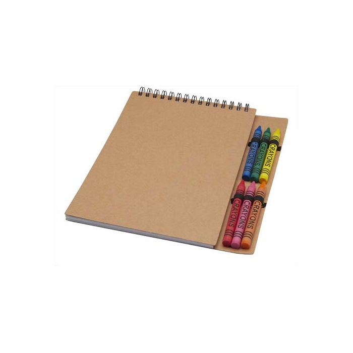 Doodle notatnik spiralny A5 z miękką okładką i zestaw kredek świecowych-Naturalny – Gift Design