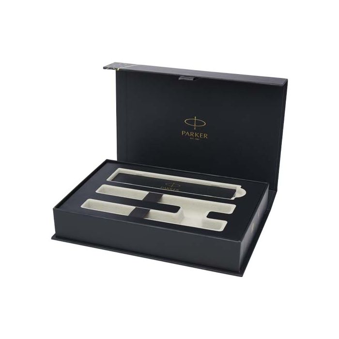 Parker IM Essentials – elegancki zestaw piśmienniczy: pióro i długopis, kolor srebrny-Czarny – Gift Design