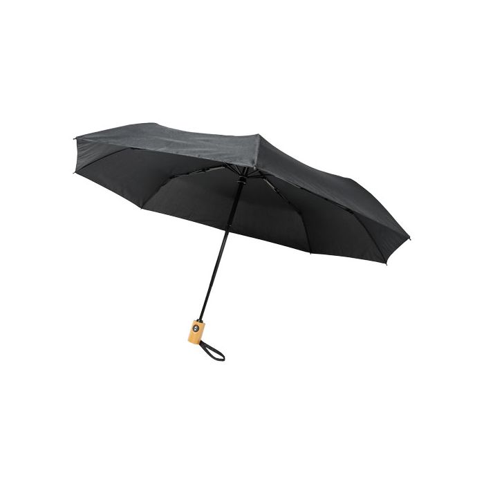Składany, automatycznie otwierany-zamykany parasol Bo 21” wykonany z plastiku PET z recyklingu-Czarny – Gift Design