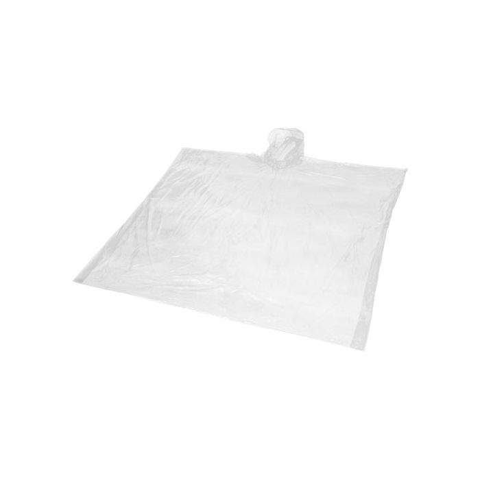 Mayan jednorazowe poncho przeciwdeszczowe z recyklingu z certyfikatem GRS, z pokrowcem do przechowywania -Biały – Gift Design