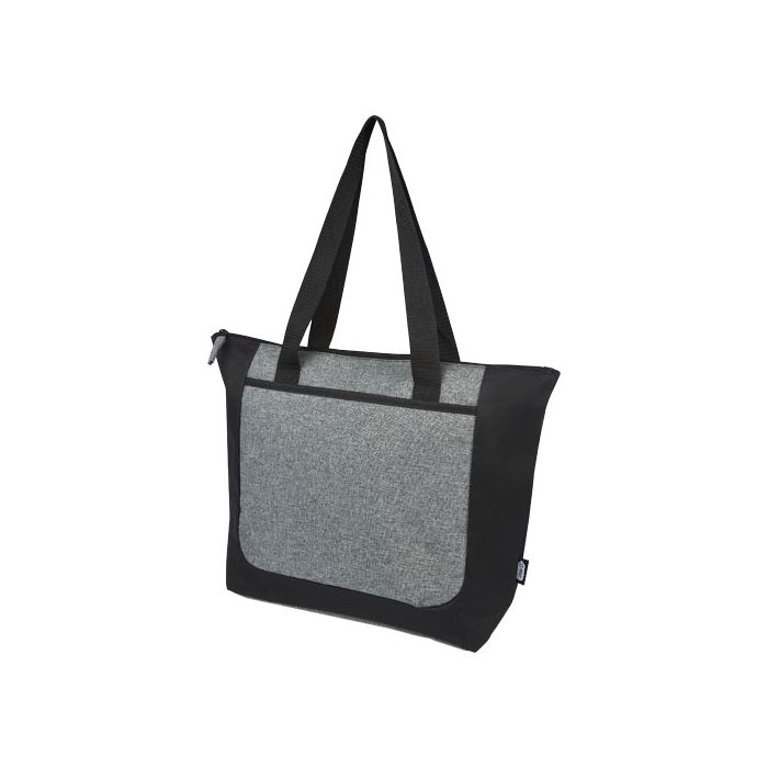 Reclaim torba z długimi uchwytami z recyklingu z certyfikatem GRS na zamek błyskawiczny, 15 l-Czarny – Gift Design