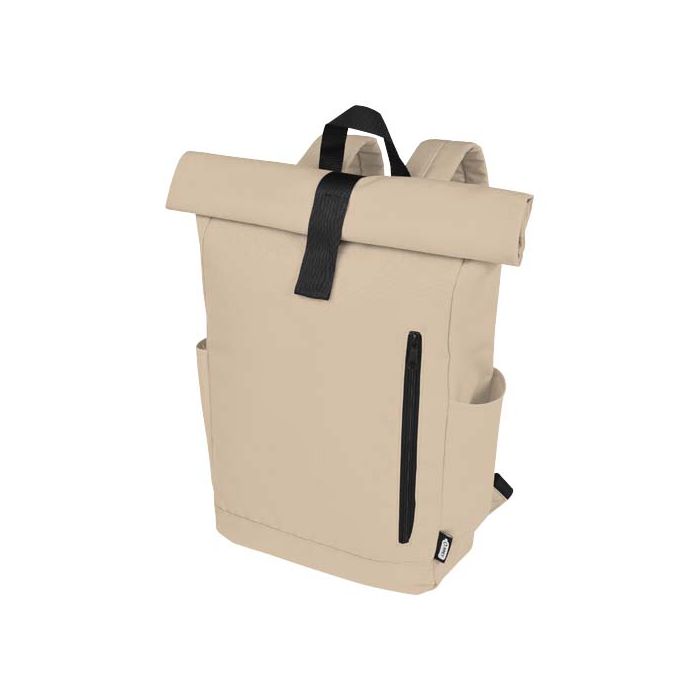 Byron plecak na laptopa 15,6 cala z tworzywa RPET z certyfikatem GRS z zawijanym zamknięciem, 18 l-Owsianka – Gift Design