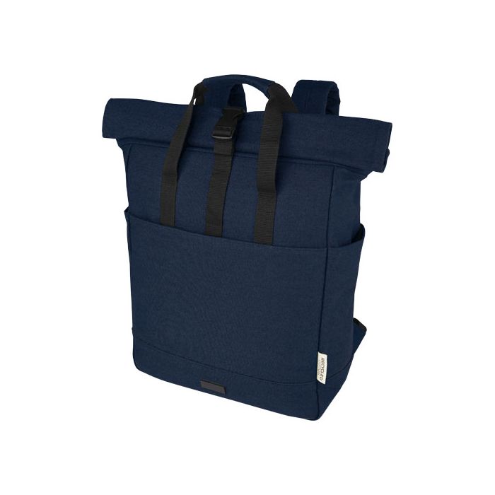 Joey 15-calowy plecak na laptopa z płótna z recyklingu z certyfikatem GRS o pojemności 15 l-Granatowy – Gift Design