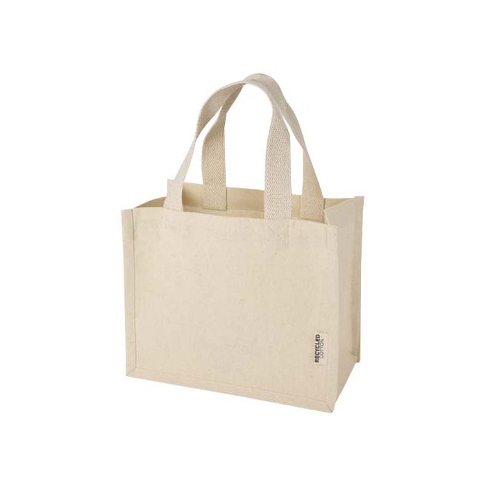 Odessa mini torba na zakupy z dnem wykonana bawełny z recyklingu z certyfikatem GRS o gramaturze 220 g-m² i pojemności 9 l-Naturalny – Gift Design