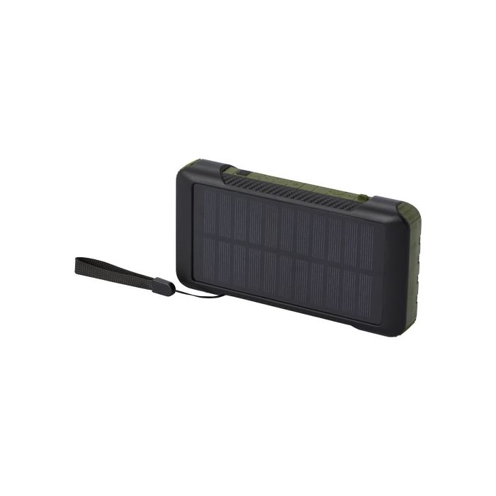 Soldy powerbank solarny o pojemności 10 000 mAh z dynamem wykonany z tworzyw sztucznych pochodzących z recyklingu z certyfika-Wojskowy zielony – Gift Design