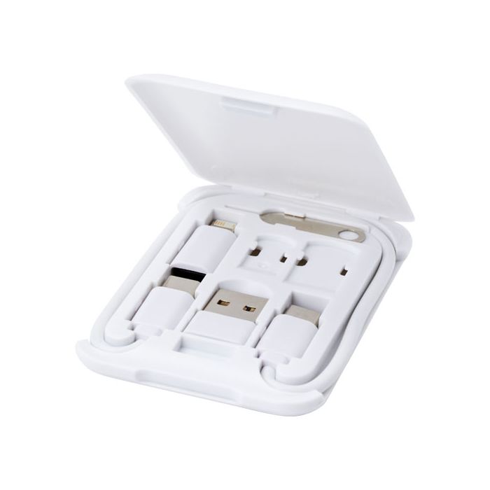 Savvy modułowy kabel do ładowania z tworzyw sztucznych pochodzących z recyklingu z uchwytem na telefon-Biały – Gift Design