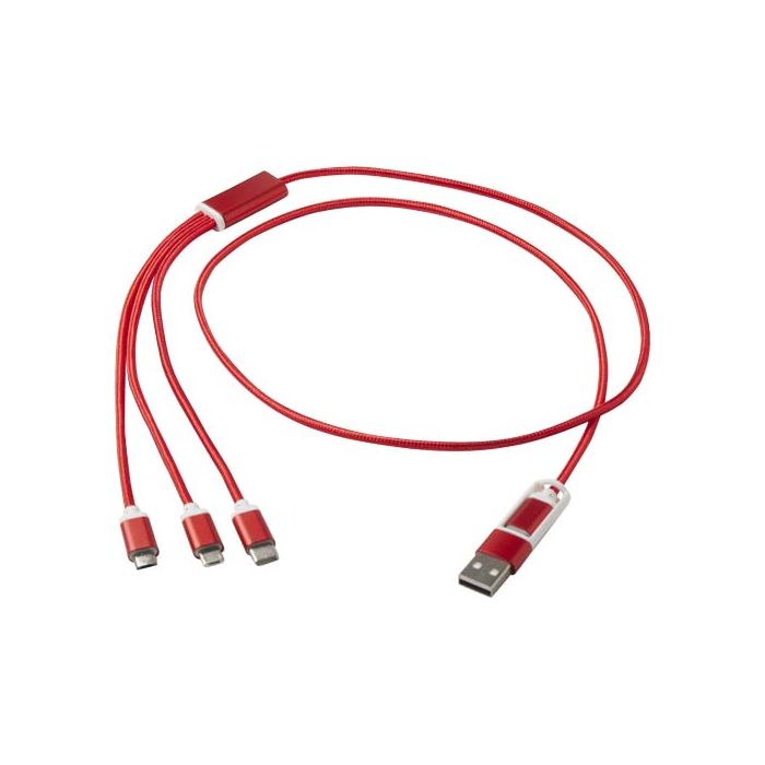 Versatile kabel do ładowania 5-1 z aluminium z recyklingu-Czerwony – Gift Design