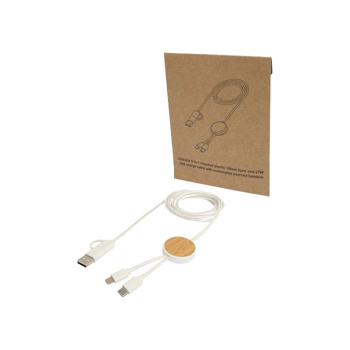 Chechia kabel do synchronizacji danych i szybkiego ładowania 5 w 1 27 W o długości 150 cm z tworzyw sztucznych pochodzących z-Biały – Gift Design