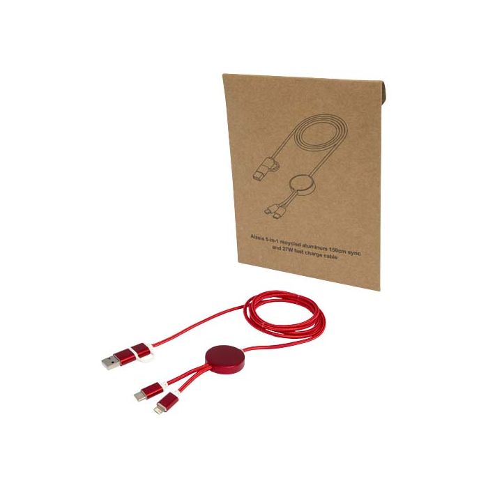 Alasia kabel do synchronizacji danych i szybkiego ładowania 5 w 1 27 W o długości 150 cm z tworzyw sztucznych i aluminium poc-Czerwony – Gift Design
