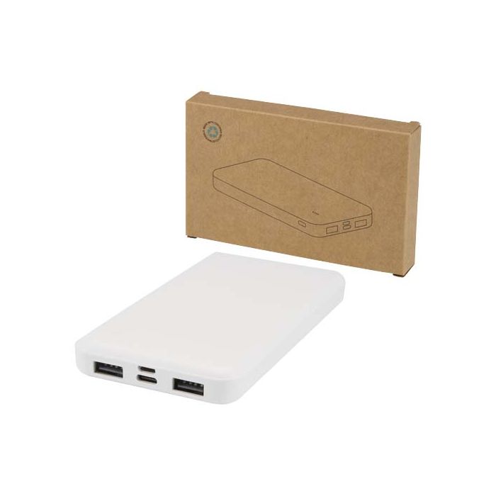 Intan powerbank o pojemności 10 000 mAh i mocy 10 W z tworzyw sztucznych pochodzących z recyklingu-Biały – Gift Design