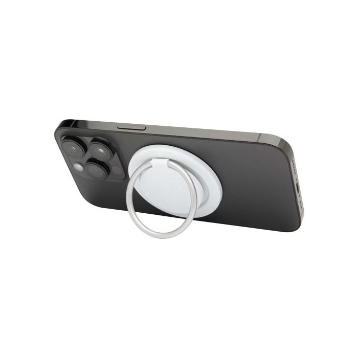 Albali uchwyt na telefon z mocowaniem magnetycznym, z tworzyw sztucznych pochodzących z recyklingu z podstawką pierścieniową-Biały – Gift Design