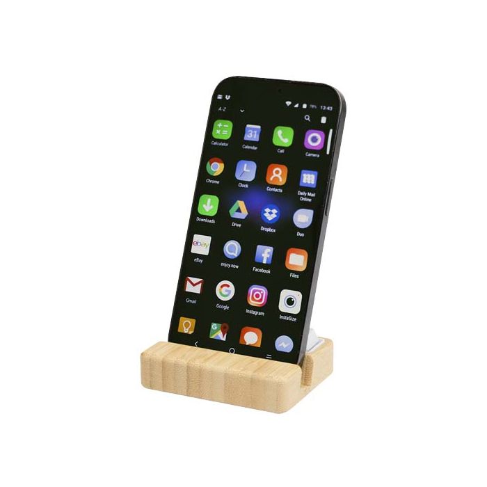 Algol stojak na telefon i zabawka sensoryczna z tworzyw sztucznych pochodzących z recylingu z elementami bambusowymi-Drewniany – Gift Design