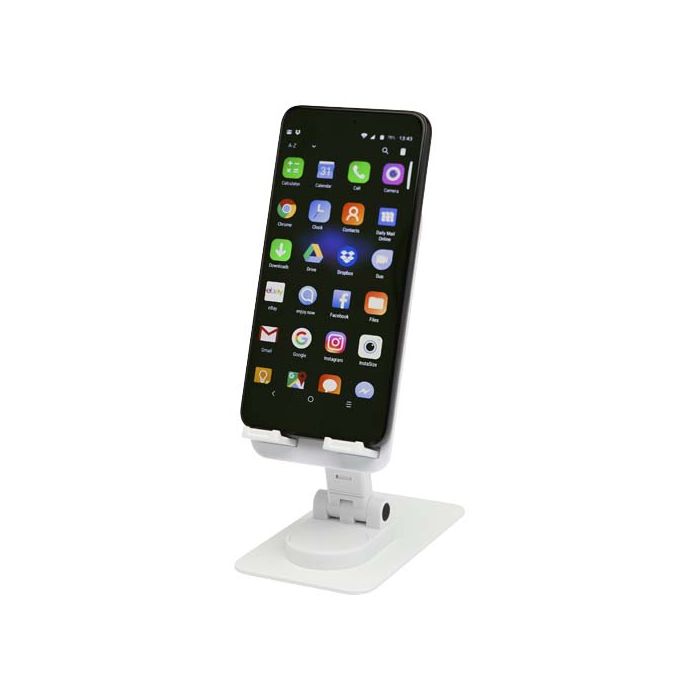 Alhena składany uchwyt na telefon z z tworzyw sztucznych pochodzących z recyklingu z metalową podstawką biurkową-Biały – Gift Design