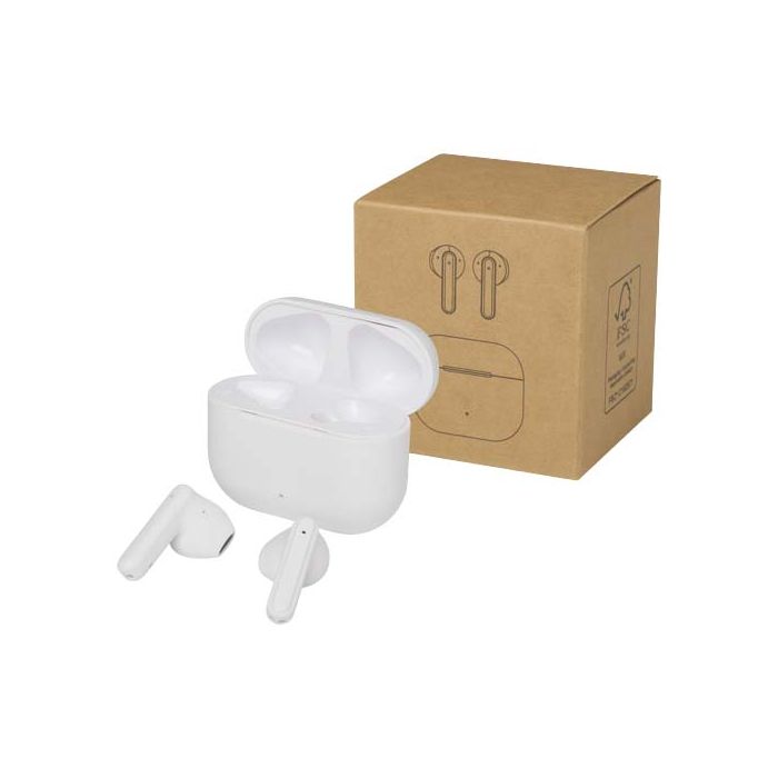Altais zestaw słuchawkowy True Wireless z technologią Bluetooth® z tworzyw sztucznych pochodzących z recyklingu-Biały – Gift Design