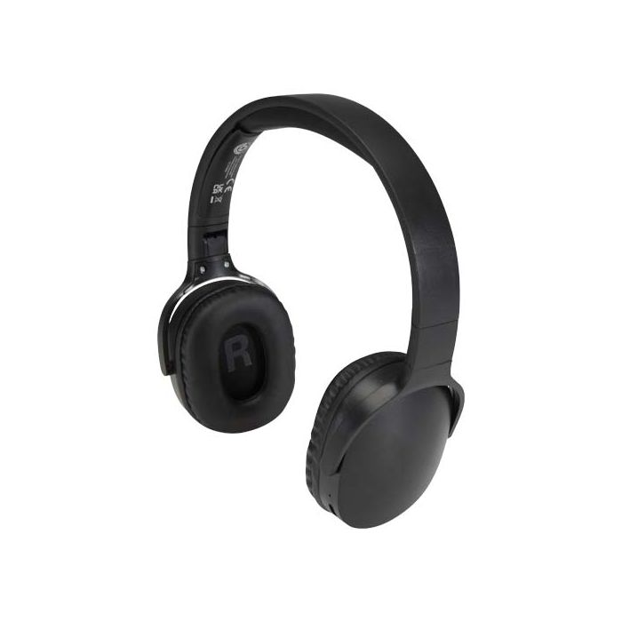 Ancha bezprzewodowy zestaw słuchawkowy Bluetooth® wokółuszny z tworzyw sztucznych pochodzących z recyklingu-Czarny – Gift Design