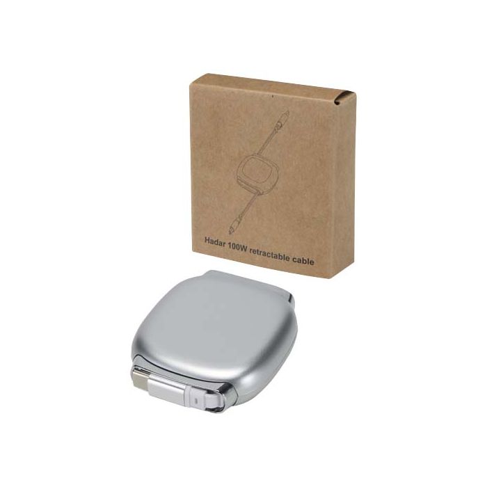 Alphard – zwijany kabel do CarPlay, 100 W, z recyklingowanego plastiku, obsługa szybkiego ładowania PD-Srebrny – Gift Design