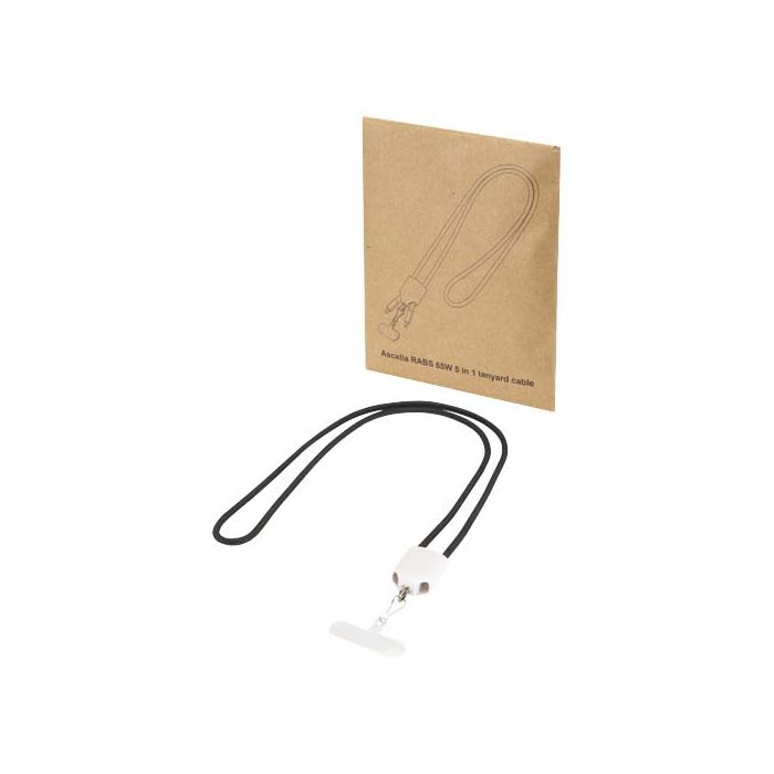 Ion 65 W 5 w 1 - kabel do ładowania z funkcją smyczy na szyję, wykonany z tworzywa sztucznego pochodzącego z recyklingu -Biały – Gift Design