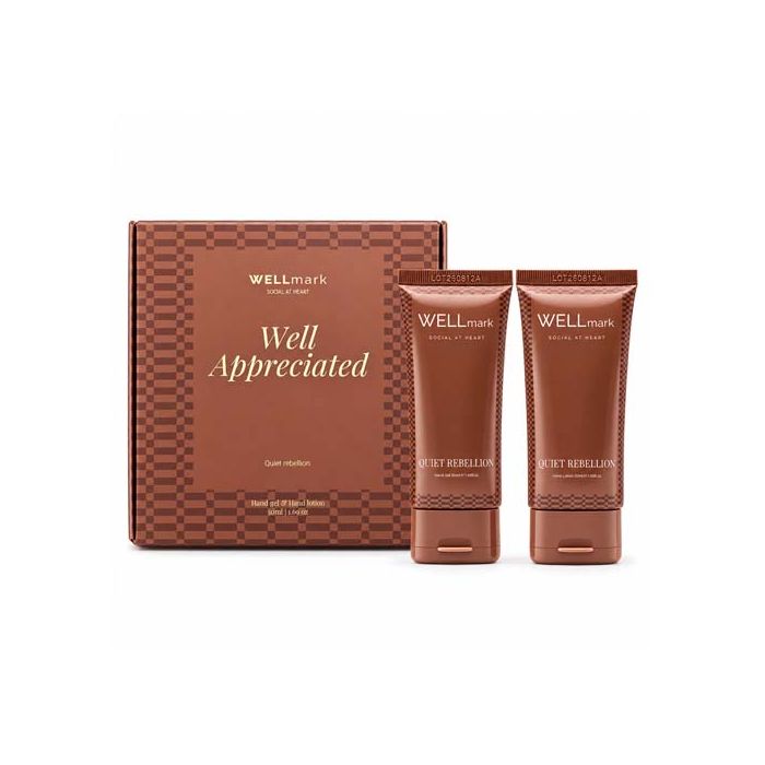 Zestaw upominkowy Wellmark Quiet Rebellion: płyn do mycia rąk 70 ml i balsam do rąk 70 ml-Bordowy – Gift Design