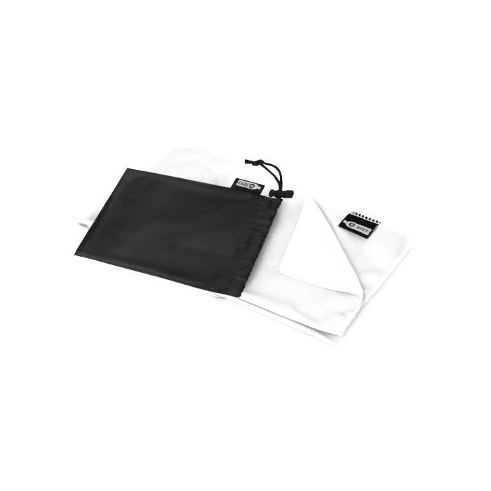 Ręcznik chłodzący Raquel z PET z recyklingu w pokrowcu-Biały – Gift Design