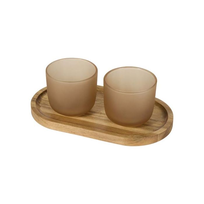 Male zestaw drewnianej tacy do serwowania i szklanek-Owsianka – Gift Design