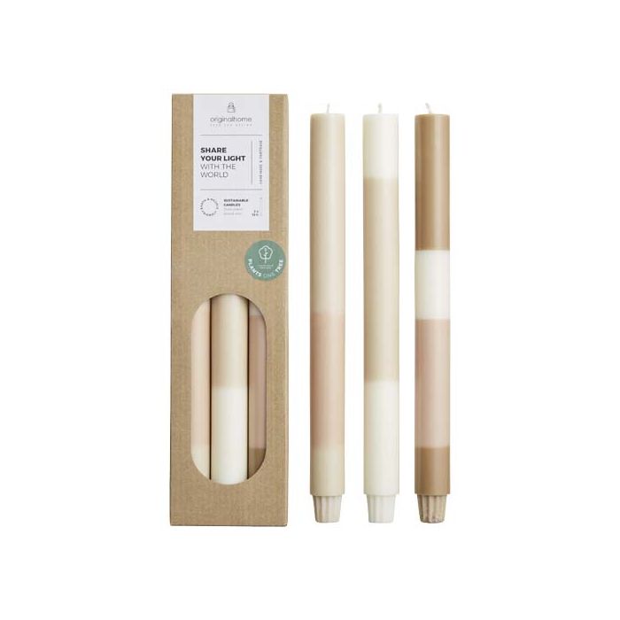 Originalhome świece warstwowe z wapienia — zestaw 3 sztuk-Złamana biel – Gift Design