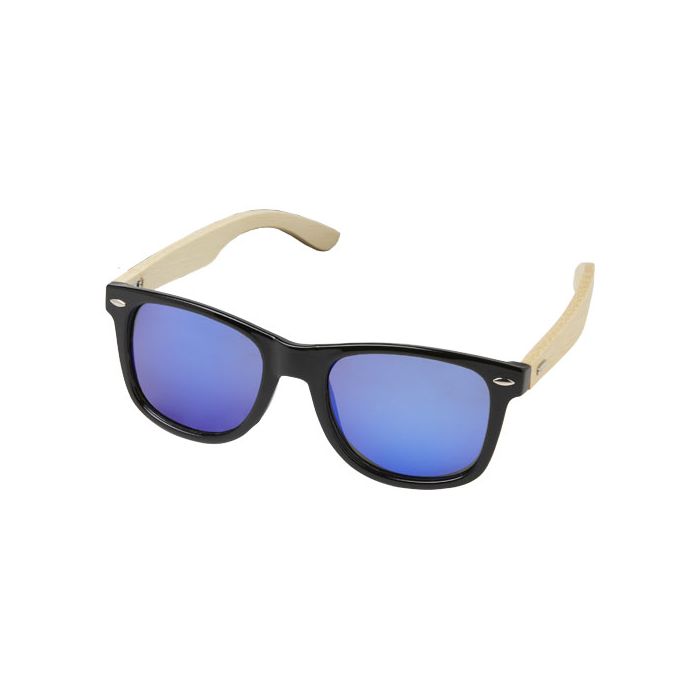Lustrzane okulary przeciwsłoneczne wykonane z plastiku PET z recyklingu-bambusa Taiyō z polaryzacją w pudełku upominkowym-Drewniany – Gift Design