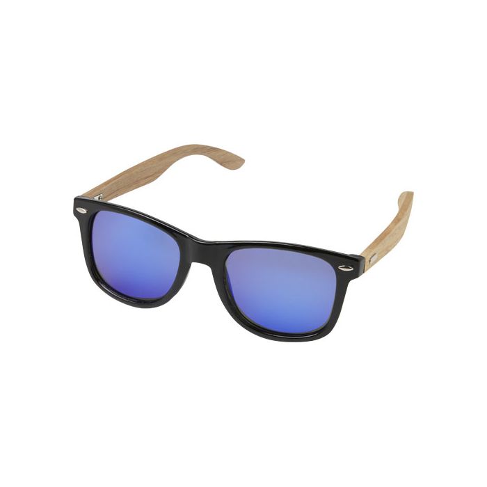 Lustrzane okulary przeciwsłoneczne wykonane z plastiku PET z recyklingu-drewna Hiru z polaryzacją w pudełku upominkowym-Drewniany – Gift Design