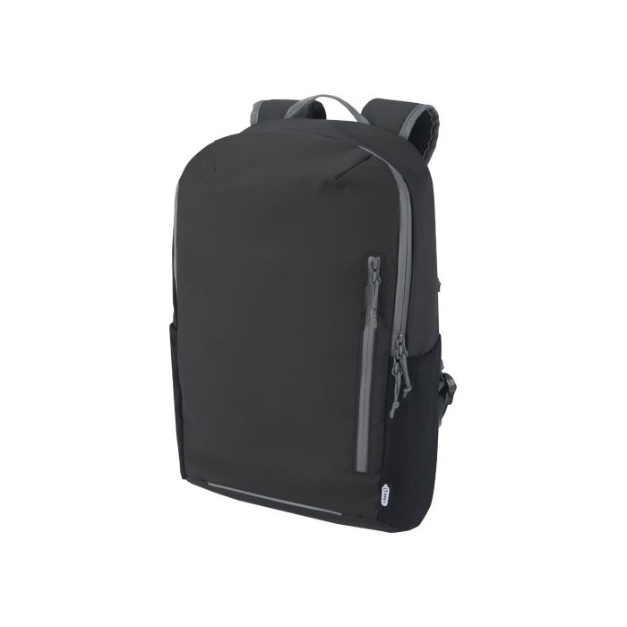 Aqua wodoodporny plecak z recyklingu z certyfikatem GRS na 15-calowego laptopa o pojemności 21 l-Czarny – Gift Design