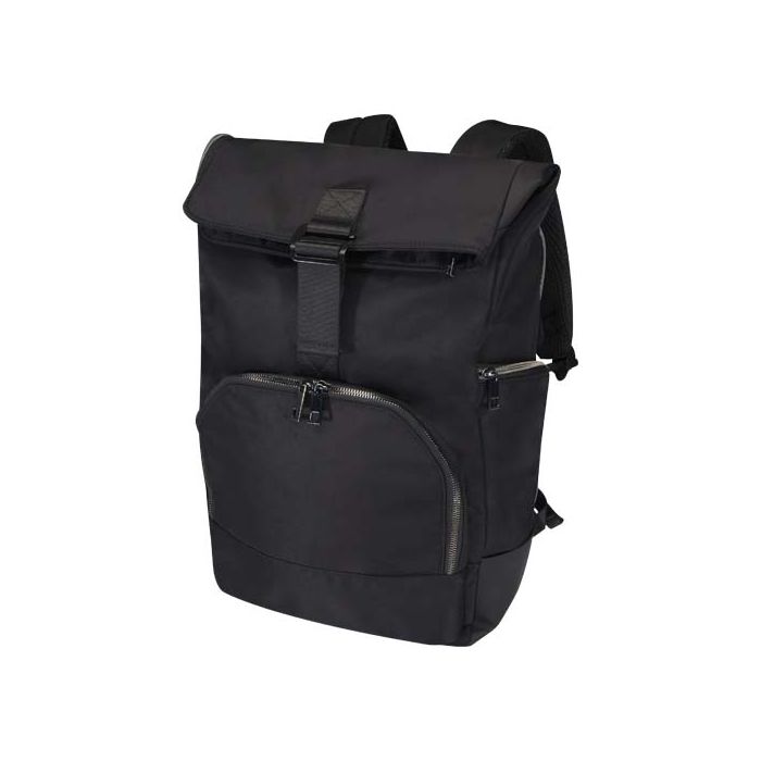 Rhine plecak ze zwijaną górą o wysokości 38 cm i pojemności 18 l wykonany z materiałów z recyklingu z certyfikatem GRS-Czarny – Gift Design